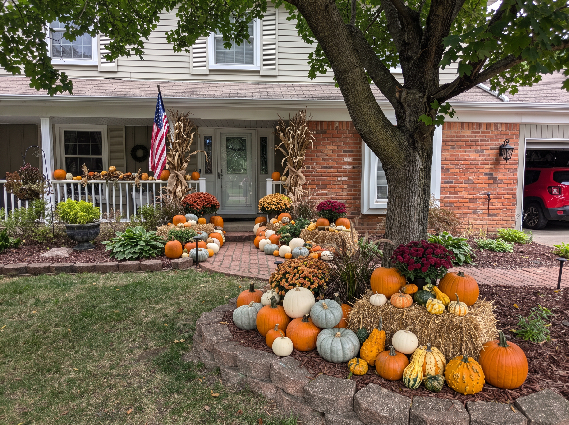 Autumn porch styled by Northville Pumpkin Co.